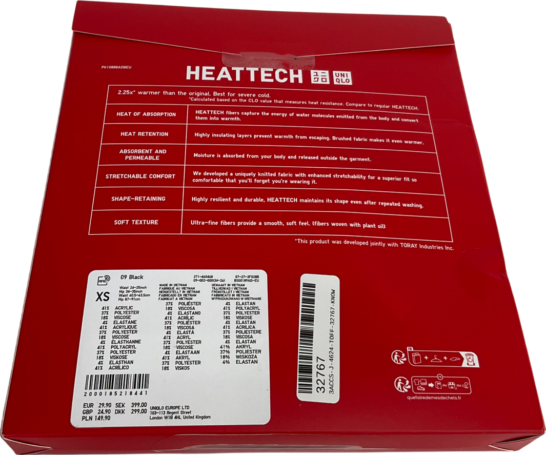 Uniqlo Black Heattech Ultra Warm Tights UK XS