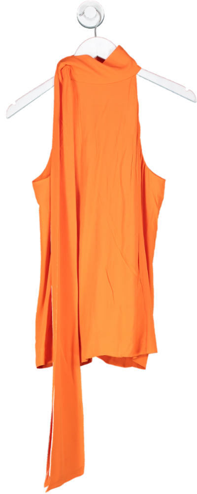 Karen Millen Orange The Founder Tie Neck Woven Blouse UK 6