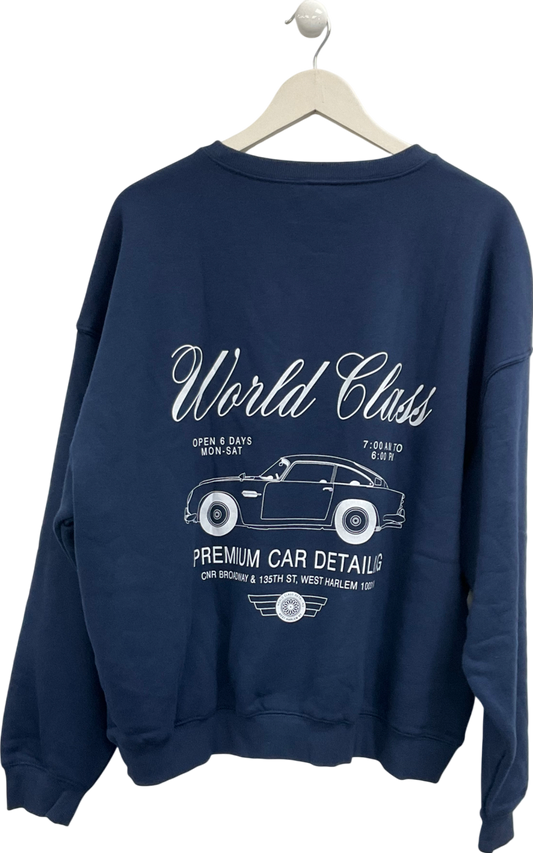 cotton on Blue Boxy Fit Sweatshirt In Navy With World Class Retro Graphic UK XXL