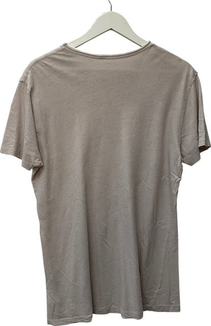 All Saints Cream Figure Crew Neck Raw Edge T-shirt UK M