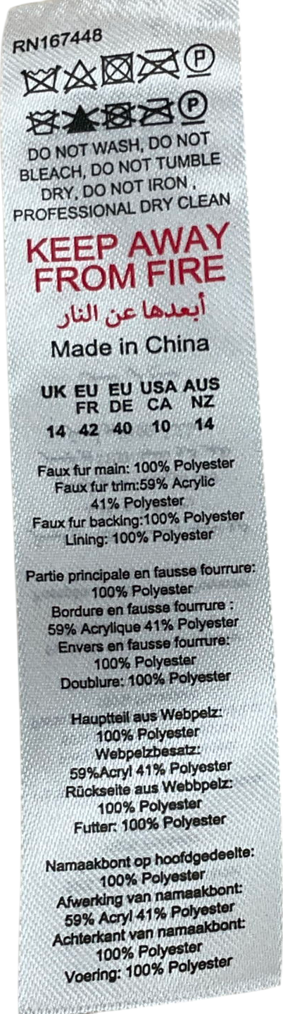 boohoo Cream Oversized Faux Fur Detail Coat UK 14