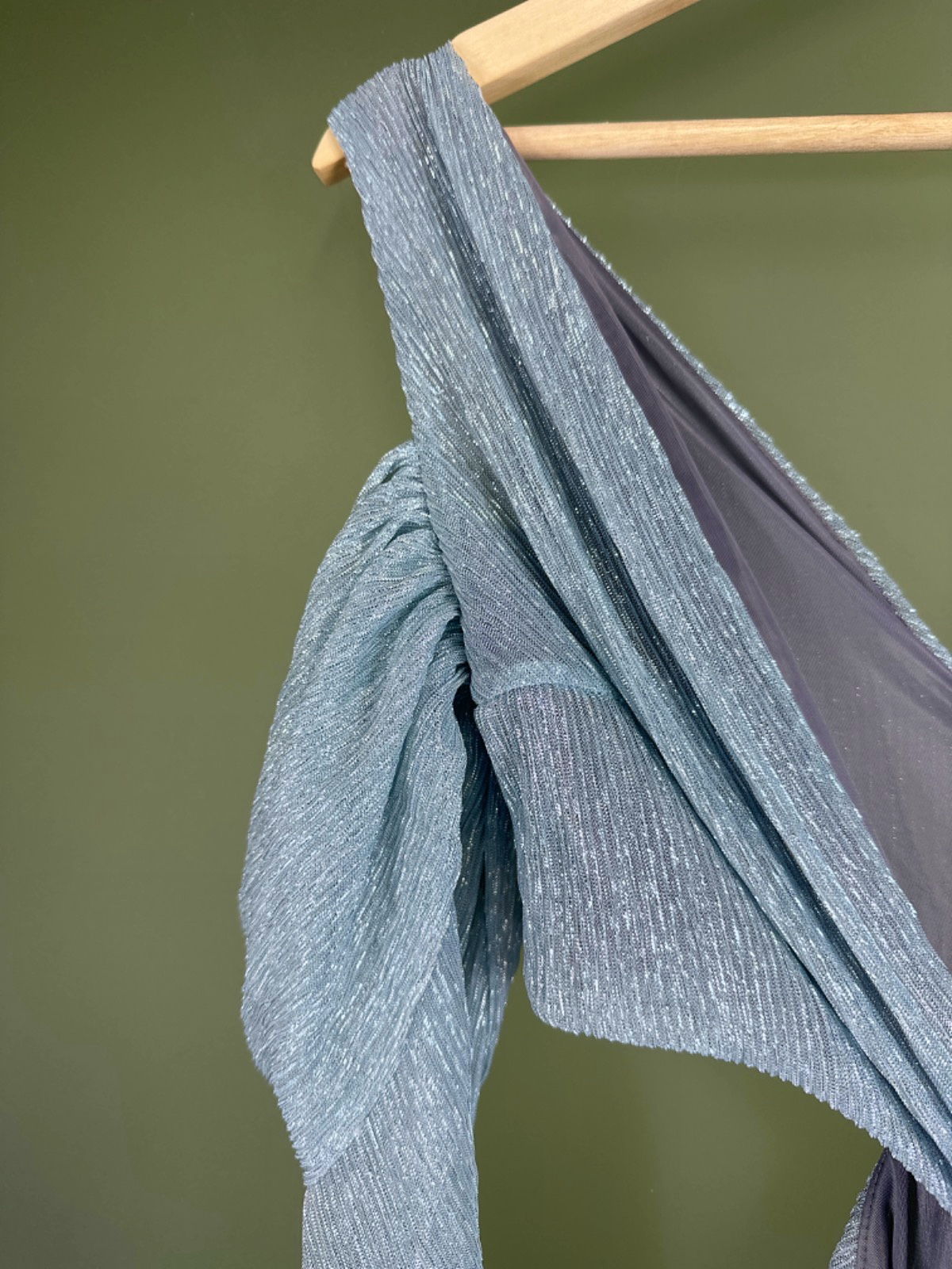 Ines Gaia Light Blue Metallic Plissé Maxi Dress UK S