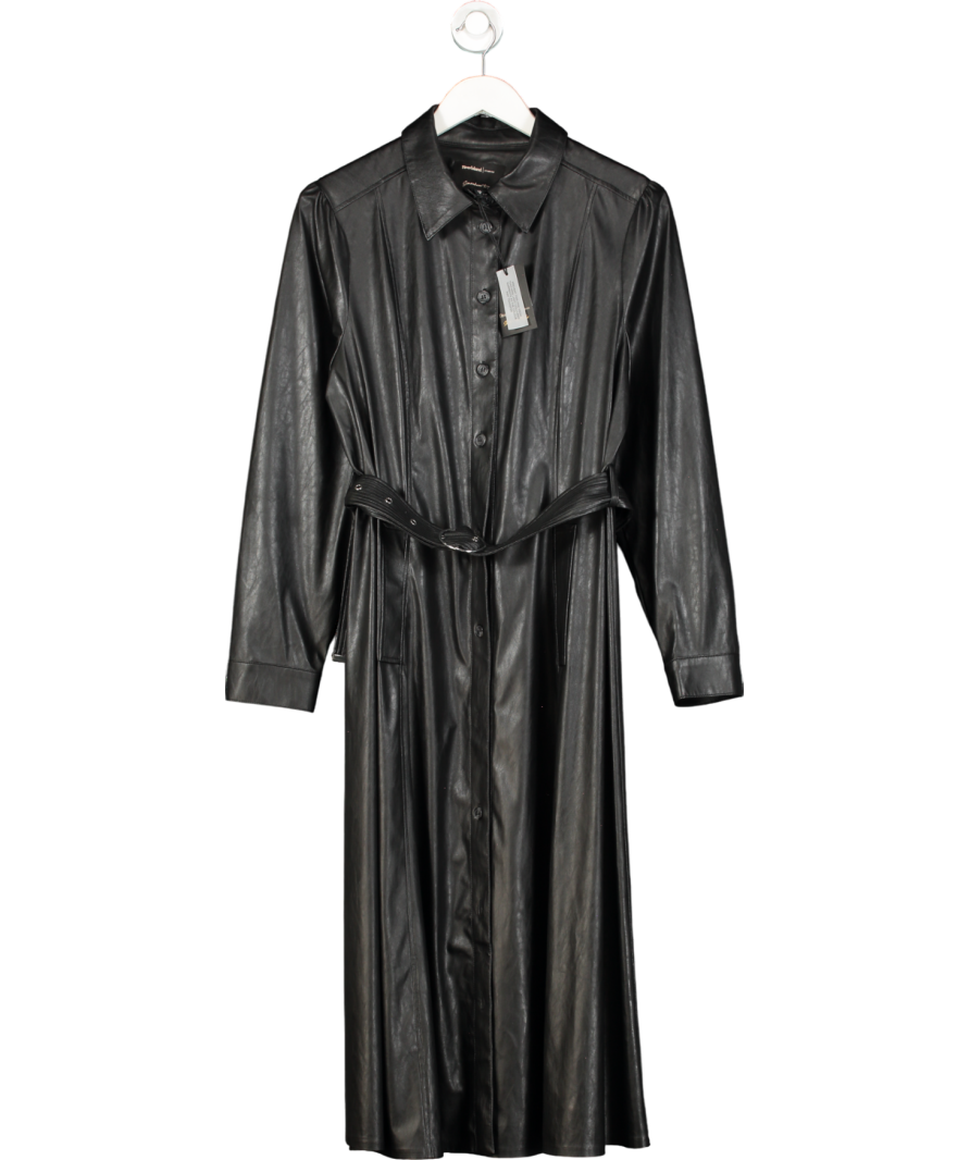 River Island Black Faux Leather Midi Shirt Dress UK 14