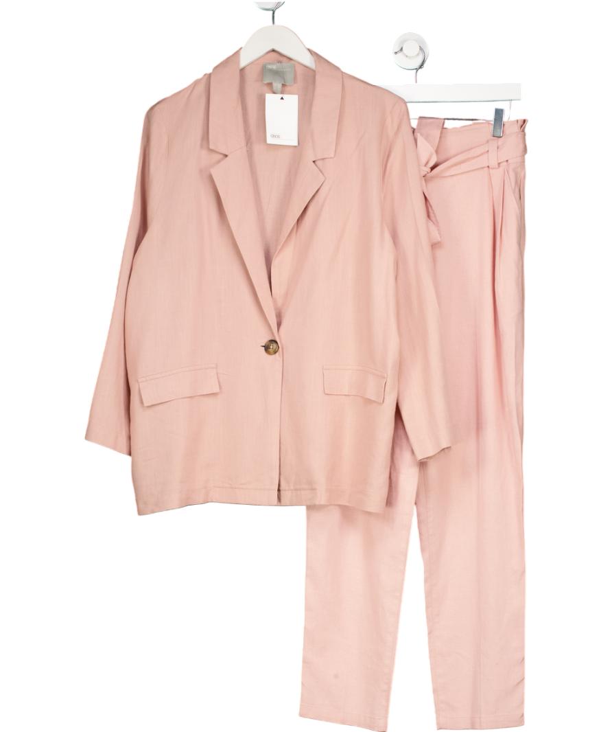 ASOS Pink Linen Blend Single Button Shirt And Trouser Set. UK 10