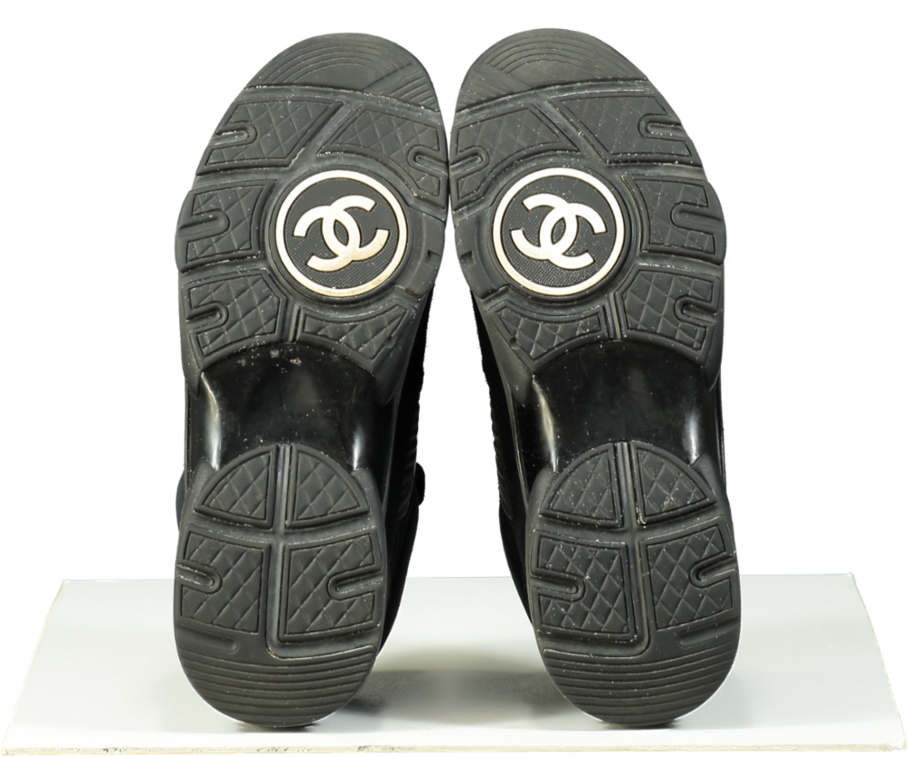 Chanel Black CC Low-Top Sneakers Suede with Leather and Nylon UK 7.5