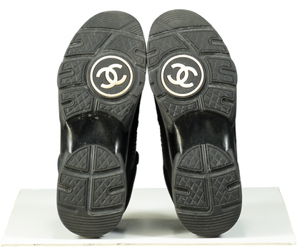 Chanel Black CC Low-Top Sneakers Suede with Leather and Nylon UK 7.5