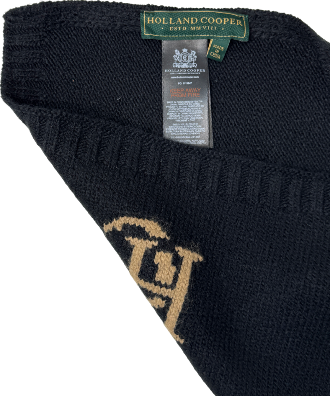 Holland Cooper Elle Black Wool Blend Scarf One Size