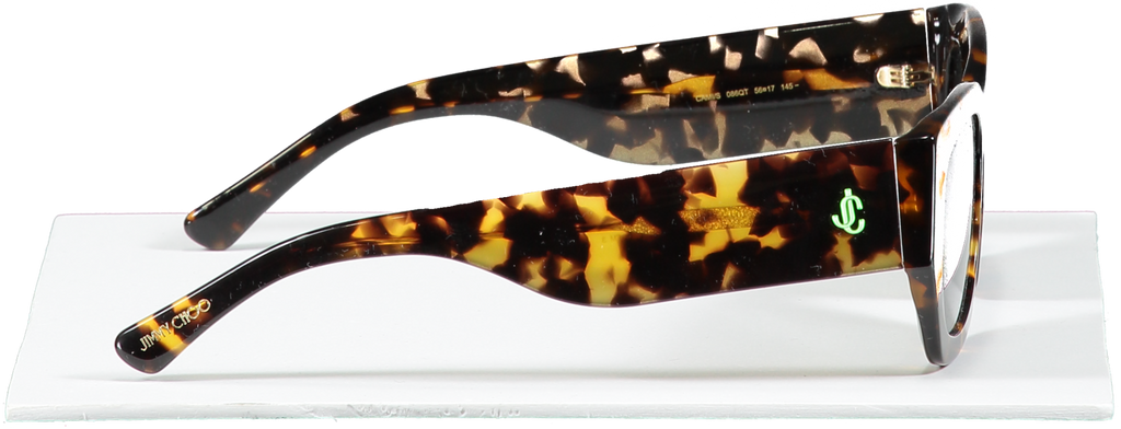 Jimmy Choo Brown Cami Sunglasses- Dark Havana Square-frame Sunglasses With Green Emblem  in case