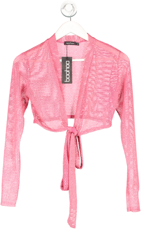 boohoo Pink Shiny Fishnet Cropped Tie Beach Shirt UK S