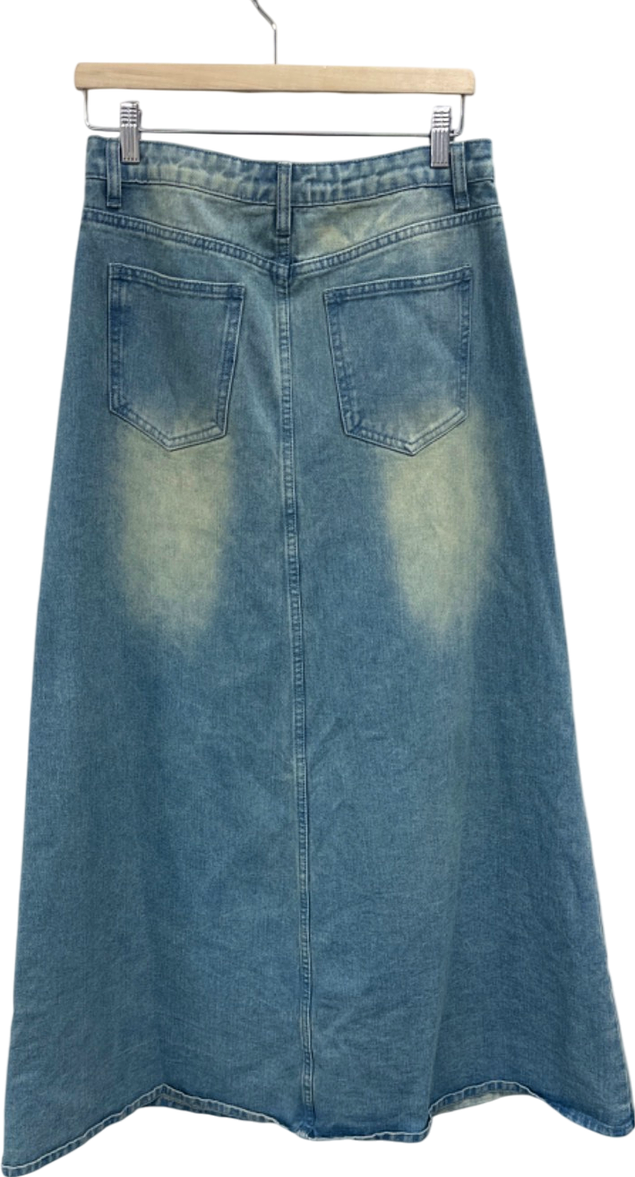 PrettyLittleThing Blue Denim Midi Skirt UK 10