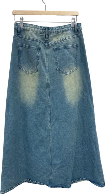 PrettyLittleThing Blue Denim Midi Skirt UK 10