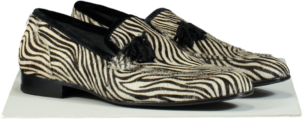 Maximilian Robinson Black and White Zebra Print Pony Skin Loafers UK 10