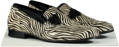 Maximilian Robinson Black and White Zebra Print Pony Skin Loafers UK 10