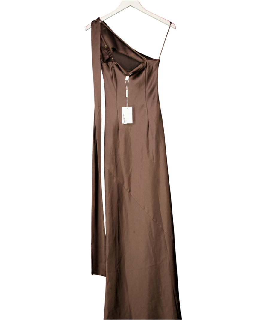 PRETTY LAVISH Chocolate Brown Sheree One Shoulder Sash Premium Satin Maxi Dress UK 8