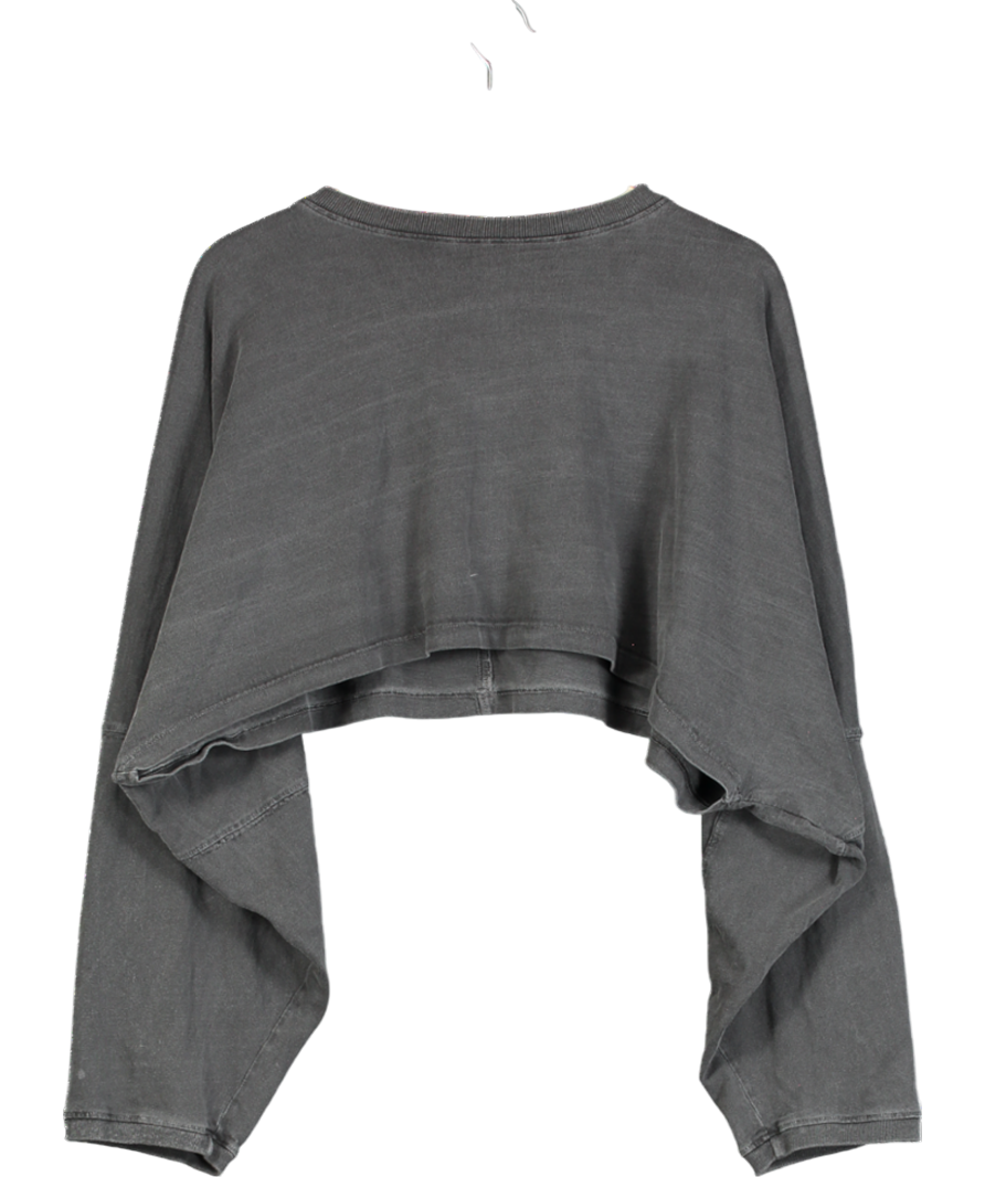 Joah Brown Grey Slouchy Crop Long Sleeve Top UK S/M