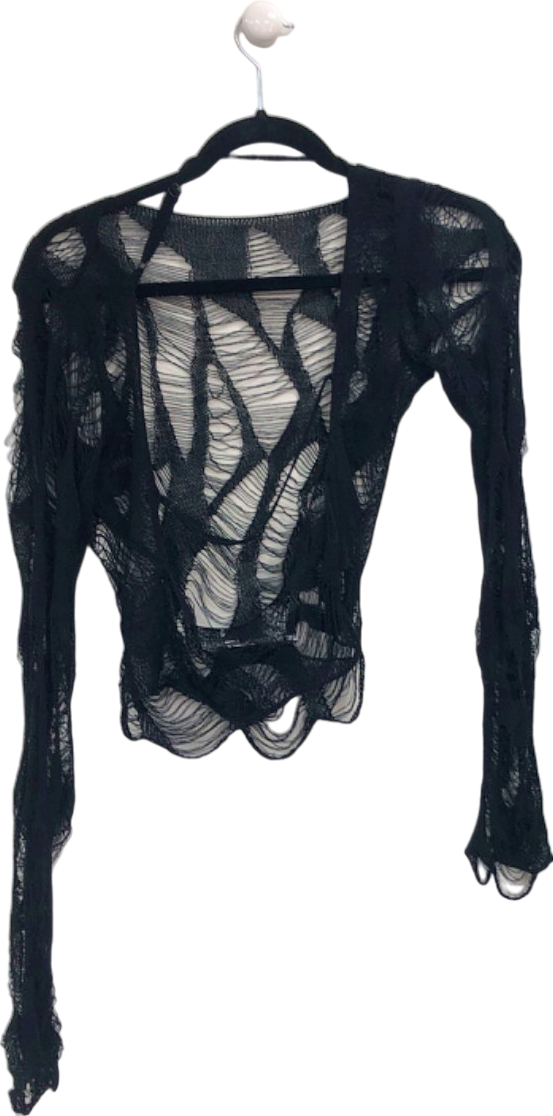 Jaded Black Distressed Mesh Top UK M