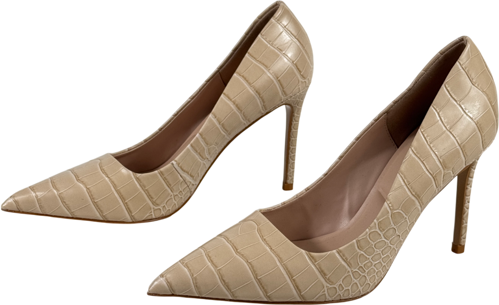 DUNE Nude Assured Beige Embossed Leather High Heel Shoes UK 6 EU 39 👠