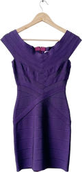 Herve Leger Iconic Purple Knit Bandage Dress UK S