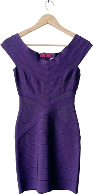 Herve Leger Iconic Purple Knit Bandage Dress UK S