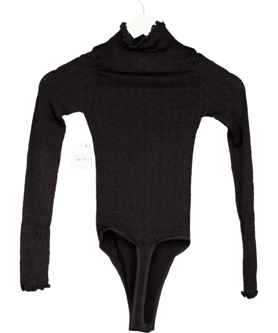 Free People Black Mara Mock Neck Long Sleeve Bodysuit UK M/L