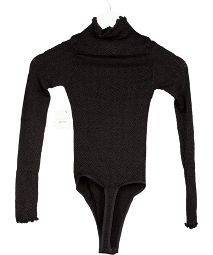 Free People Black Mara Mock Neck Long Sleeve Bodysuit UK M/L