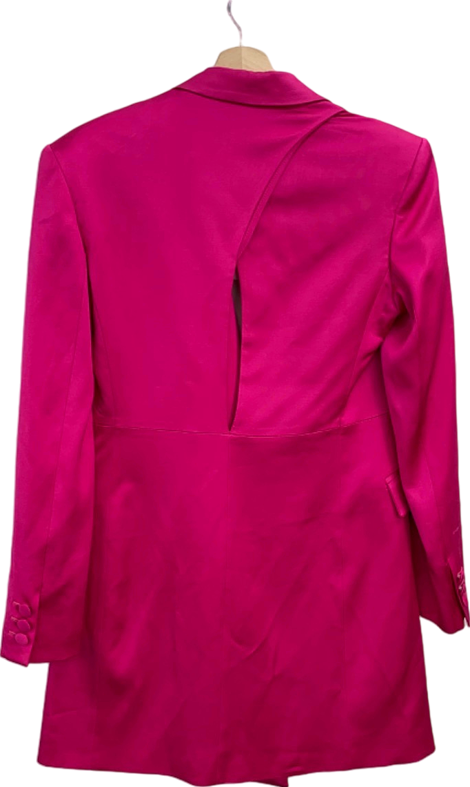 Karen Millen Bright Pink Satin Contoured Open Back Blazer Dress UK 10