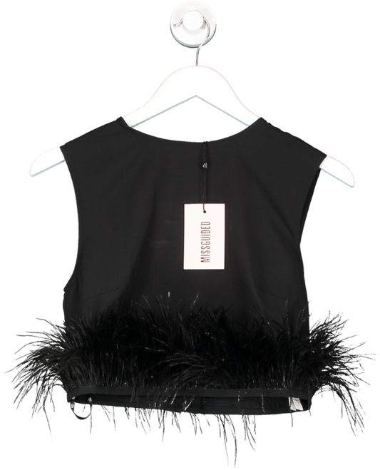 Missguided Black Feather Trim Sleeveless Vest UK 8