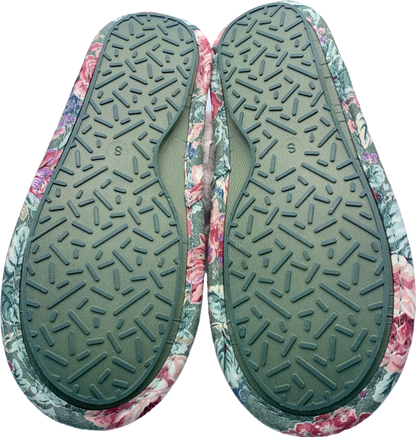 Laura Ashley Green Floral Quilted Slippers with Faux Fur Size Small (UK 3-4)