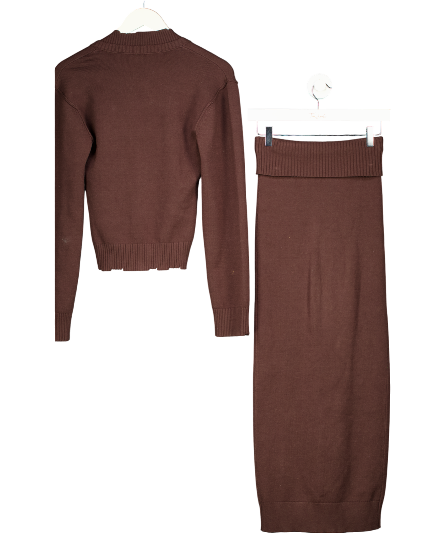 YUZEFI Brown Knot Long Sleeve Cardigan And Maxi Skirt 2-piece Set UK S/M