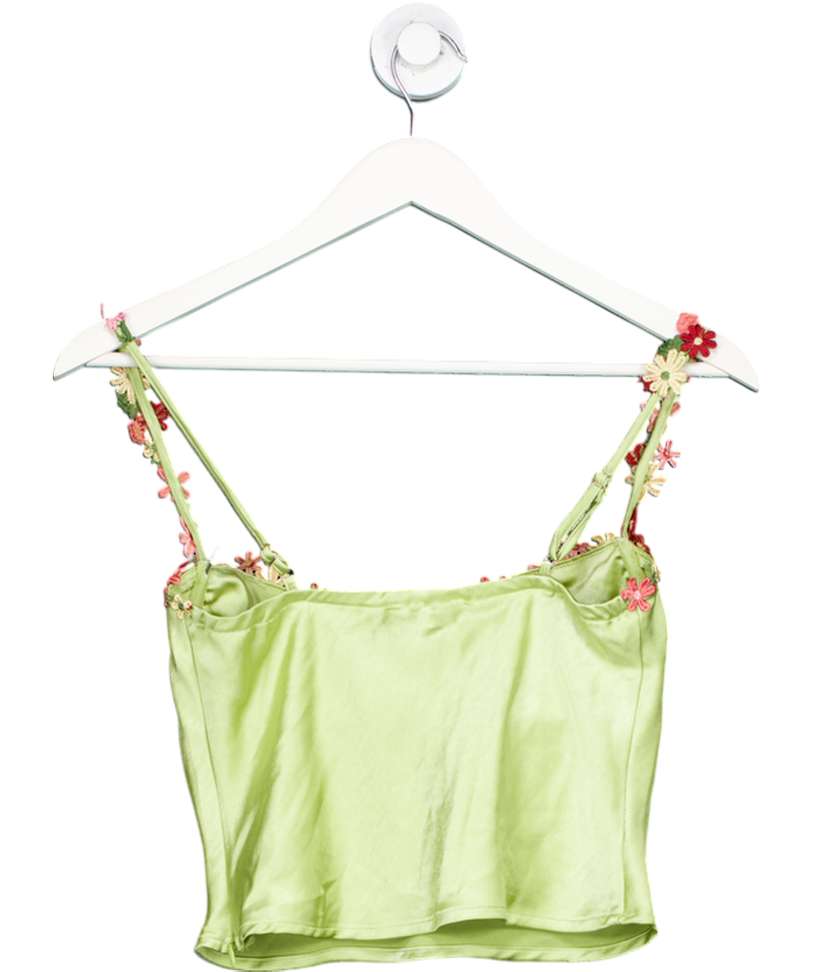 White Fox Green floral embroidered Believe It corset Top UK S