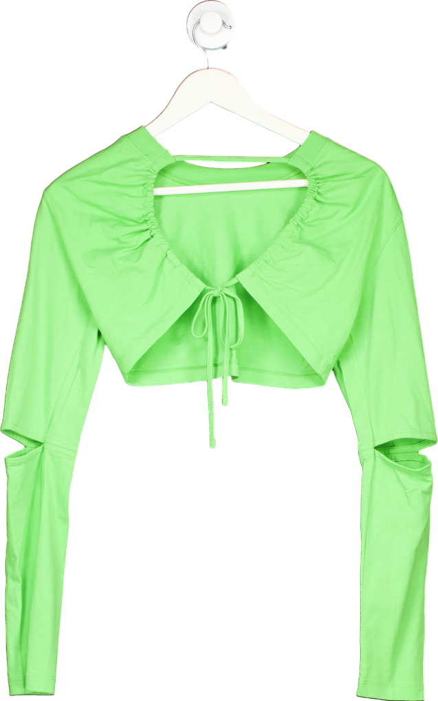 Jacquemus Green Piccola Cropped Cutout Cotton-Jersey Top UK XS