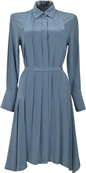 JOSEPH Dusty Blue 100% Silk Crêpe De Chine A-line Shirt Dress Fr42 UK 14