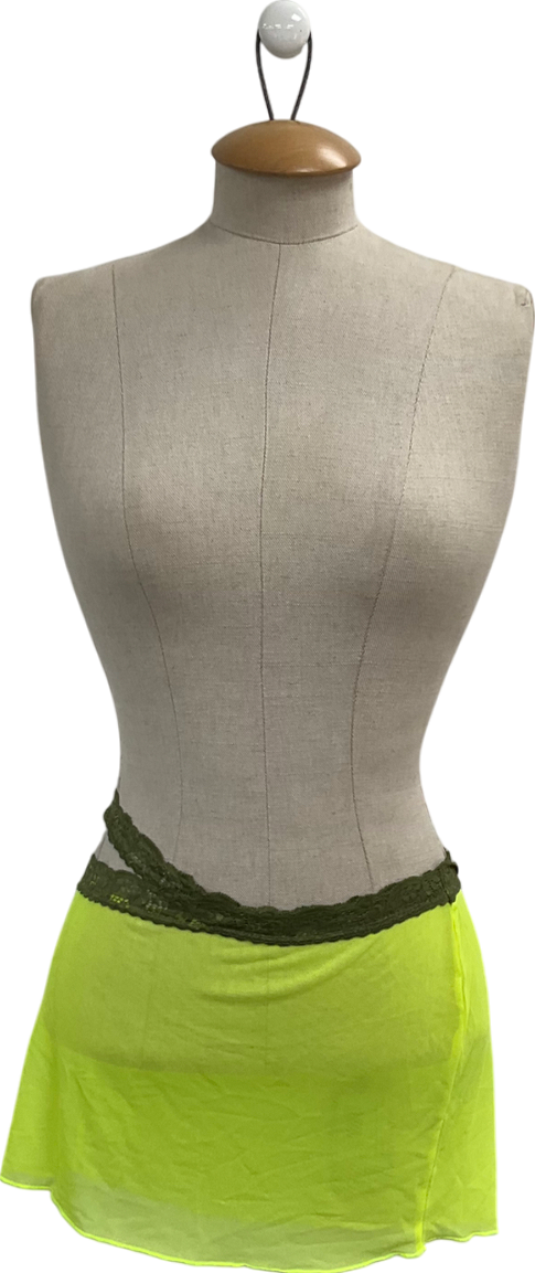 Jaded London Yellow Aysymmetric Mesh Skirt With Lace Trim UK S