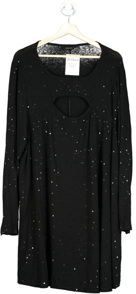 Yours Black Glitter Long Sleeve Dress UK 22-24