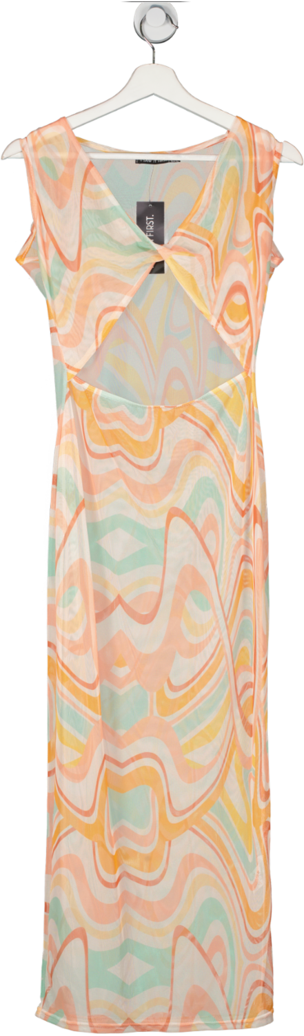 I saw it first Orange Mesh Swirl Print Cut Out Maxi Dress UK 12
