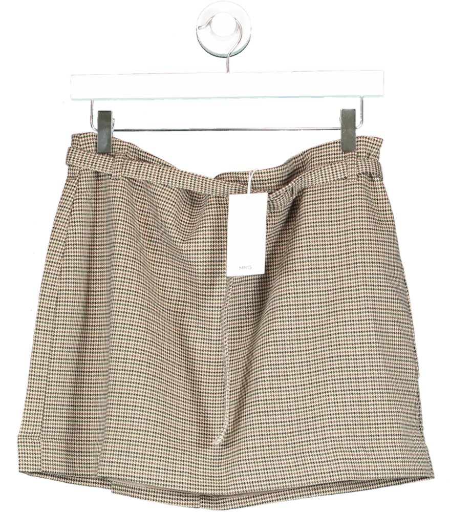 MANGO Brown Brwon Check Houndstooth Mini Skirt With Belt BNWT UK L