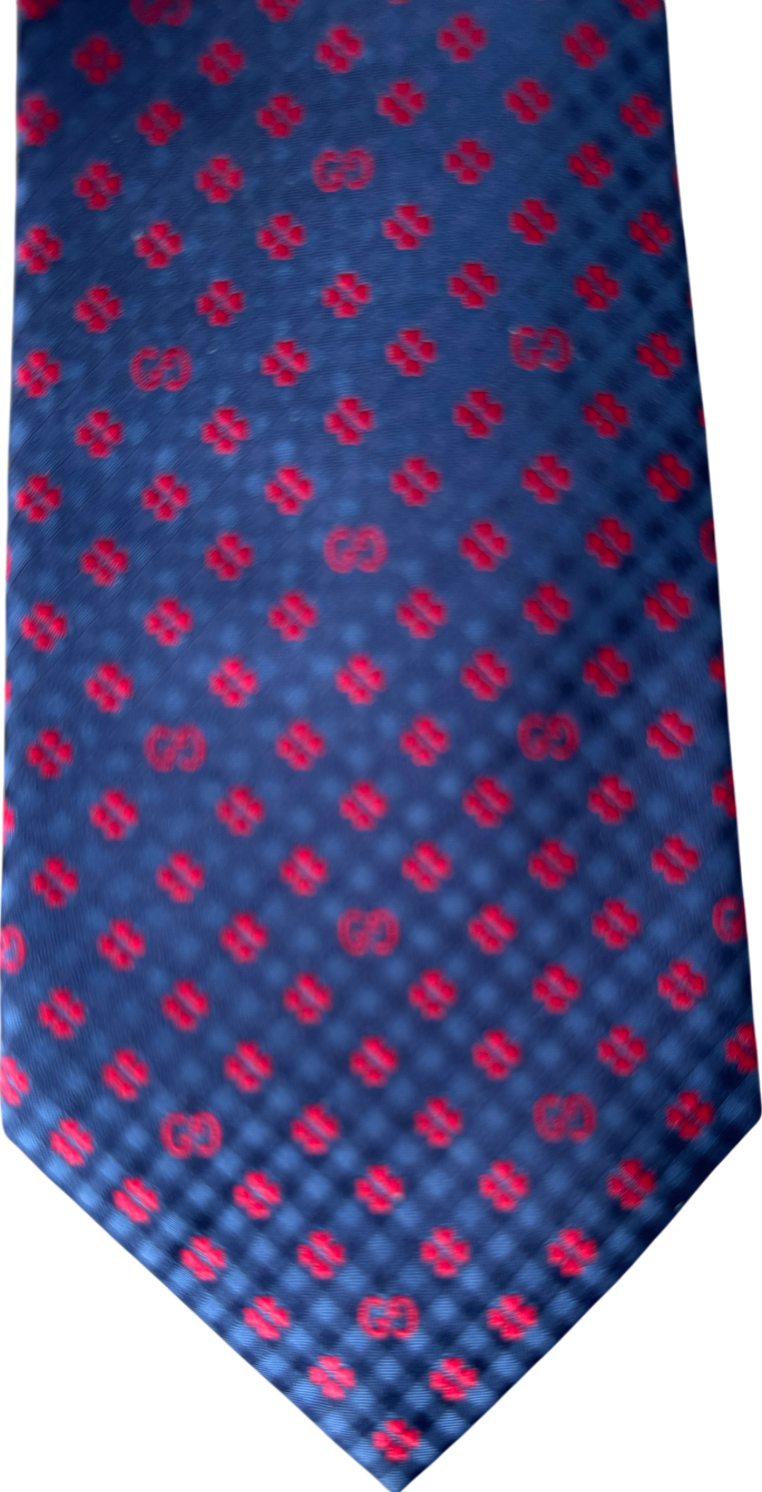 GUCCI Blue Navy / Red GG 100% Silk Jacquard Tie