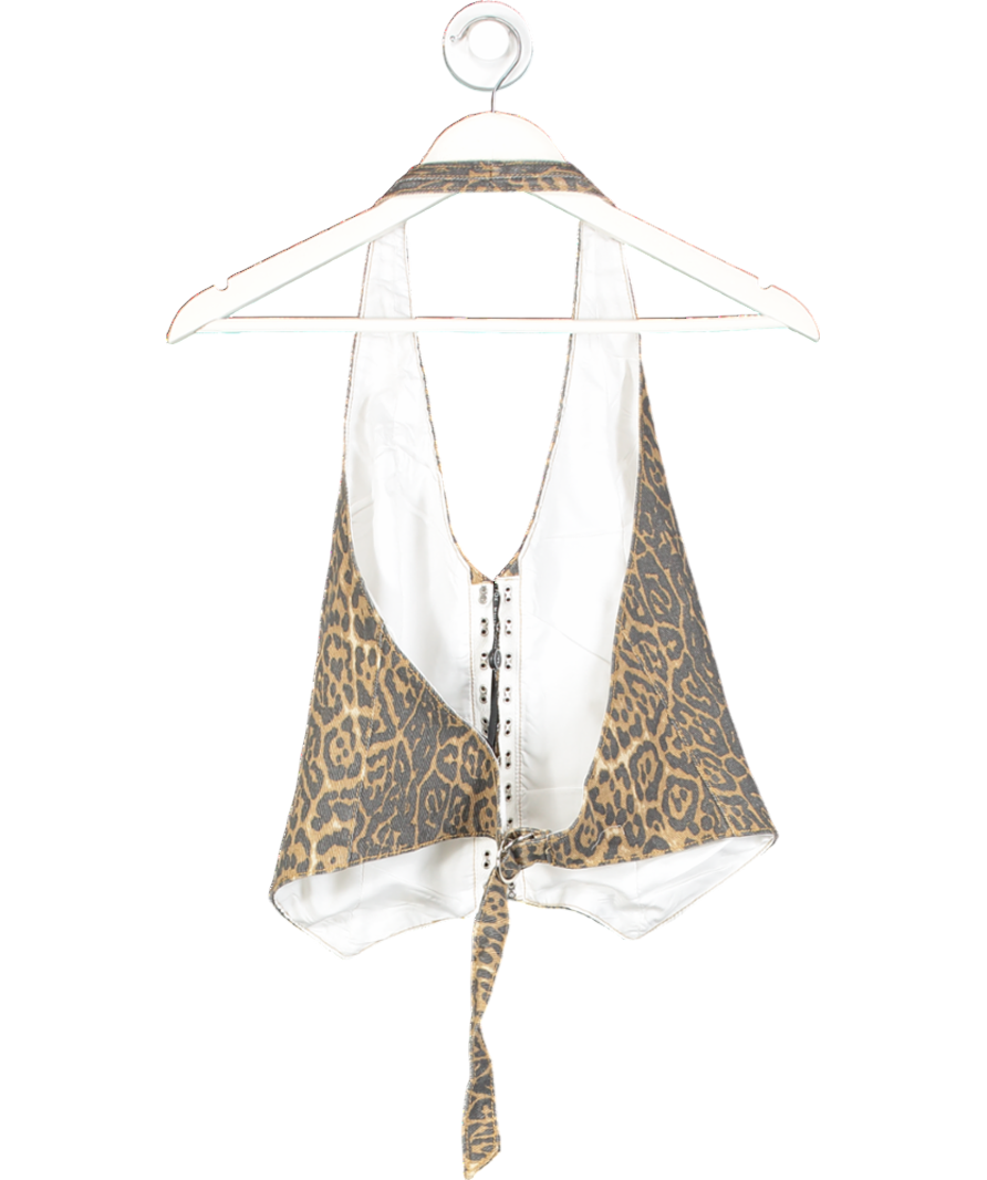 White Fox Brown On My Radar Bustier Leopard Print Top UK M