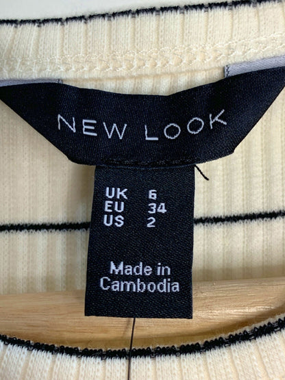 New Look Beige Striped Ribbed Midi Dress UK 6 (EU 34, US 2)