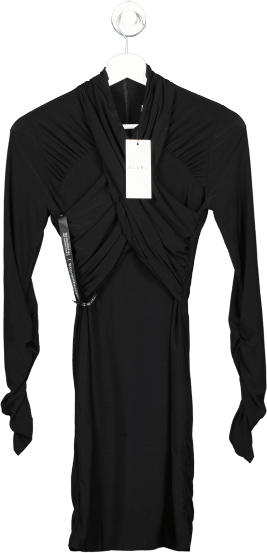 Club L Eve Black Crossed Neck Long Sleeved Bodycon Mini Dress UK 8