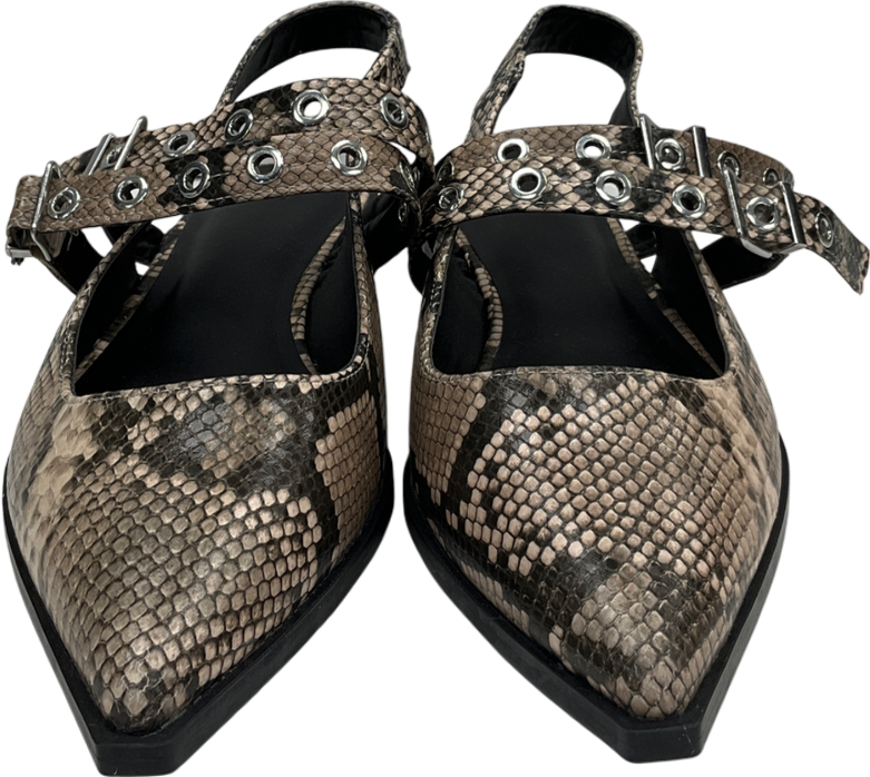 M&S Cream Snake Print Buckle Sandals UK 8 EU 41 👠