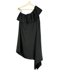 Designers Remix Black Frill One Shoulder Satin Mini Dress UK 6