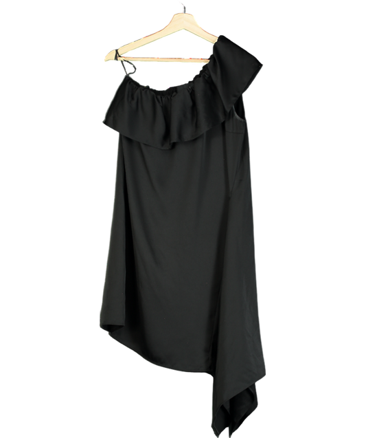 Designers Remix Black Frill One Shoulder Satin Mini Dress UK 6