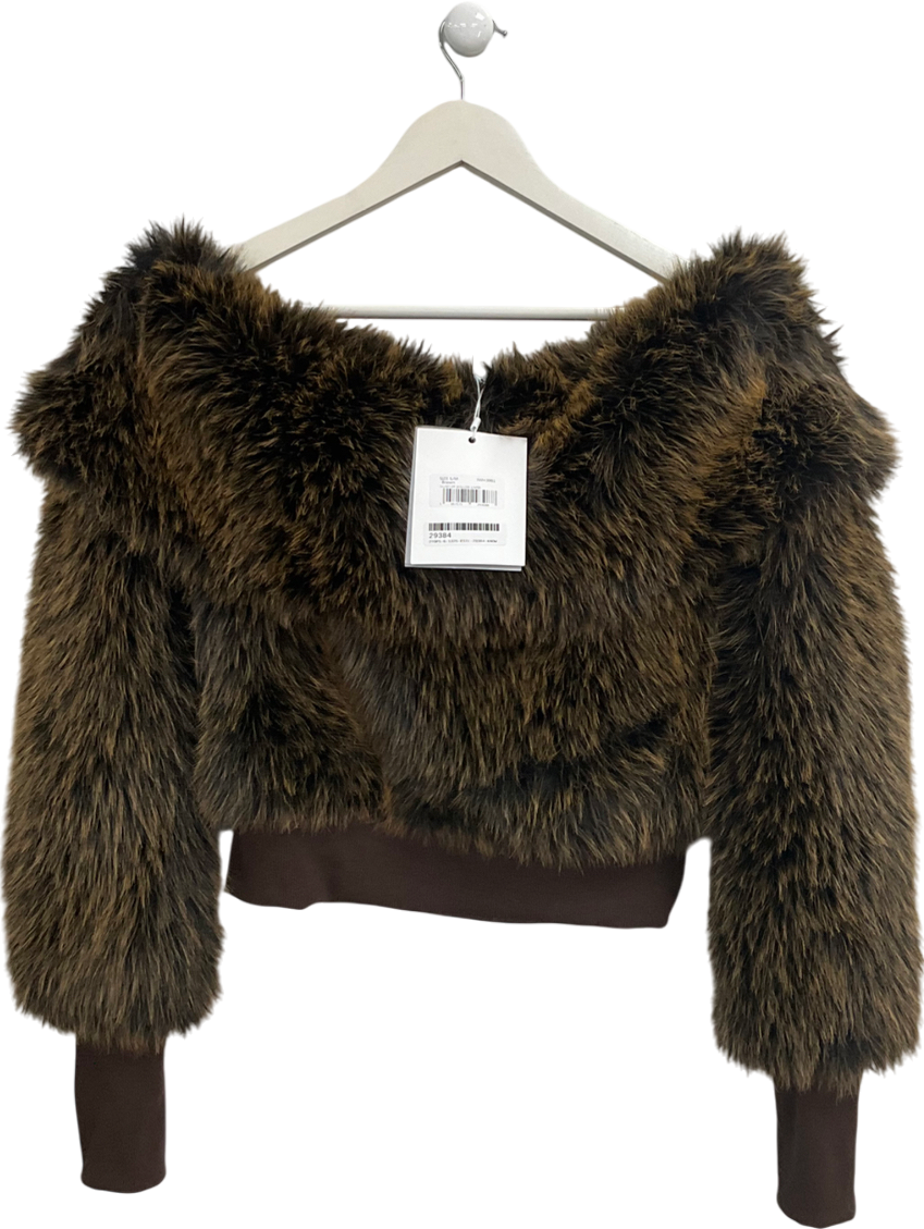 Jaded London Brown Chunky Faux Fur Off The Shoulder Jumper UK S/M