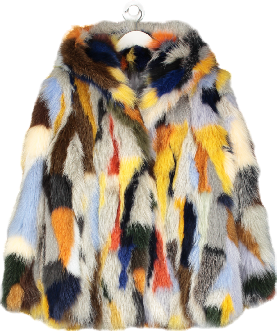 Fourrure Renard Multicoloured Faux Fur Jacket With Hood UK 16