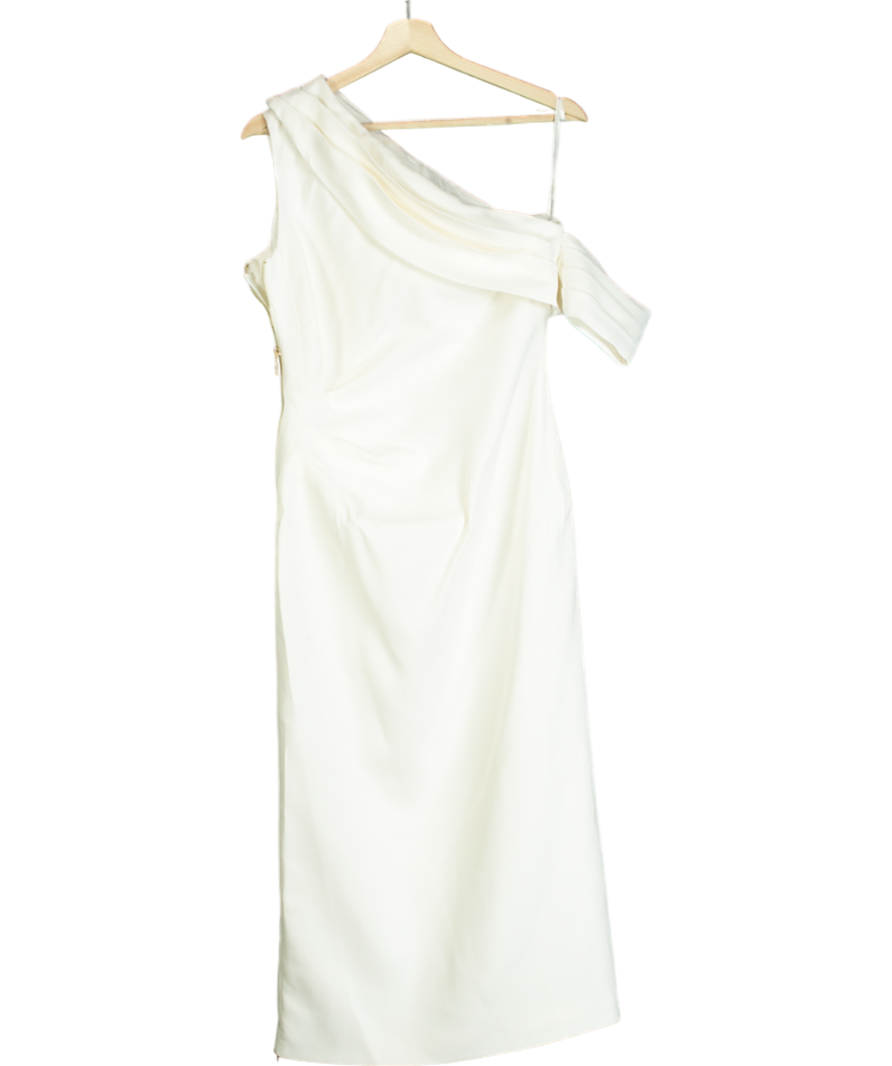 Karen Millen White Tailored One Shoulder Folded Maxi Dress UK 8