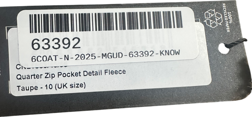 PrettyLittleThing Beige Taupe Quarter Zip Pocket Detail Fleece UK 10