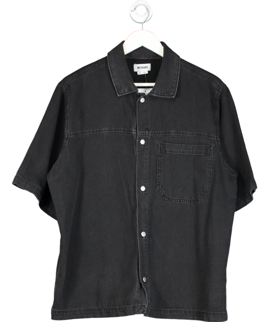 Weekday Black Boxy Denim Shirt UK M