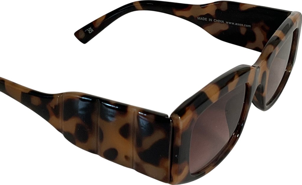 ASOS Brown Mid Square Sunglasses With Temple Design In Acetate Tort One Size