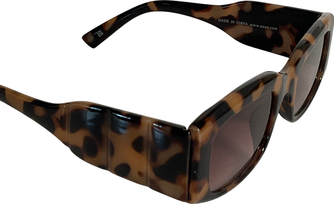 ASOS Brown Mid Square Sunglasses With Temple Design In Acetate Tort One Size